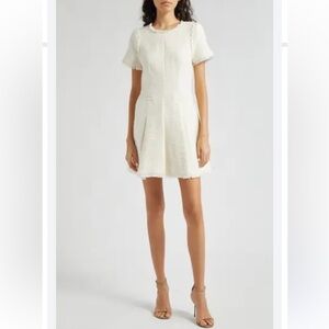 Cinq à Sept Nova Tweed Cream Fit & Flare Pleated Mini Dress-NWT Size 8